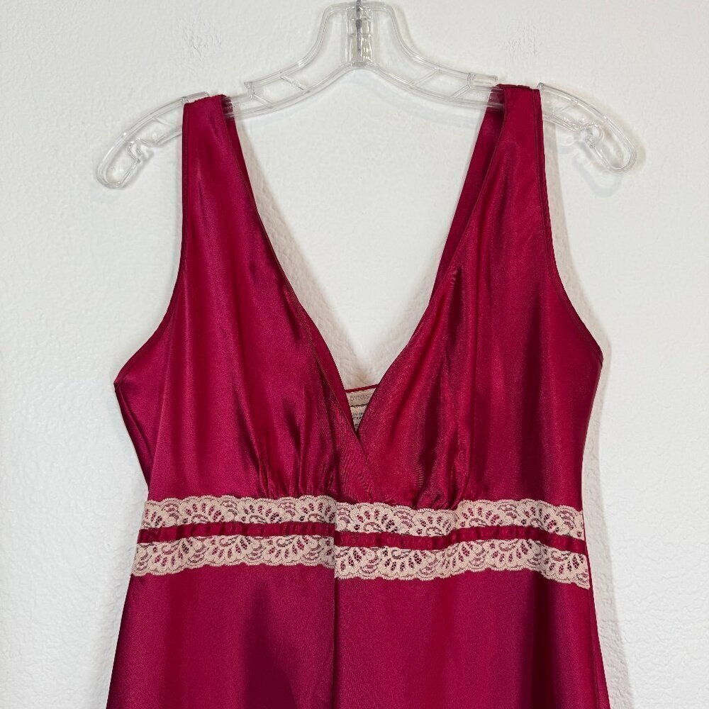 Vintage Red Satin Nightgown Slip Dress Lace Trim Medium - Picture 4 of 9
